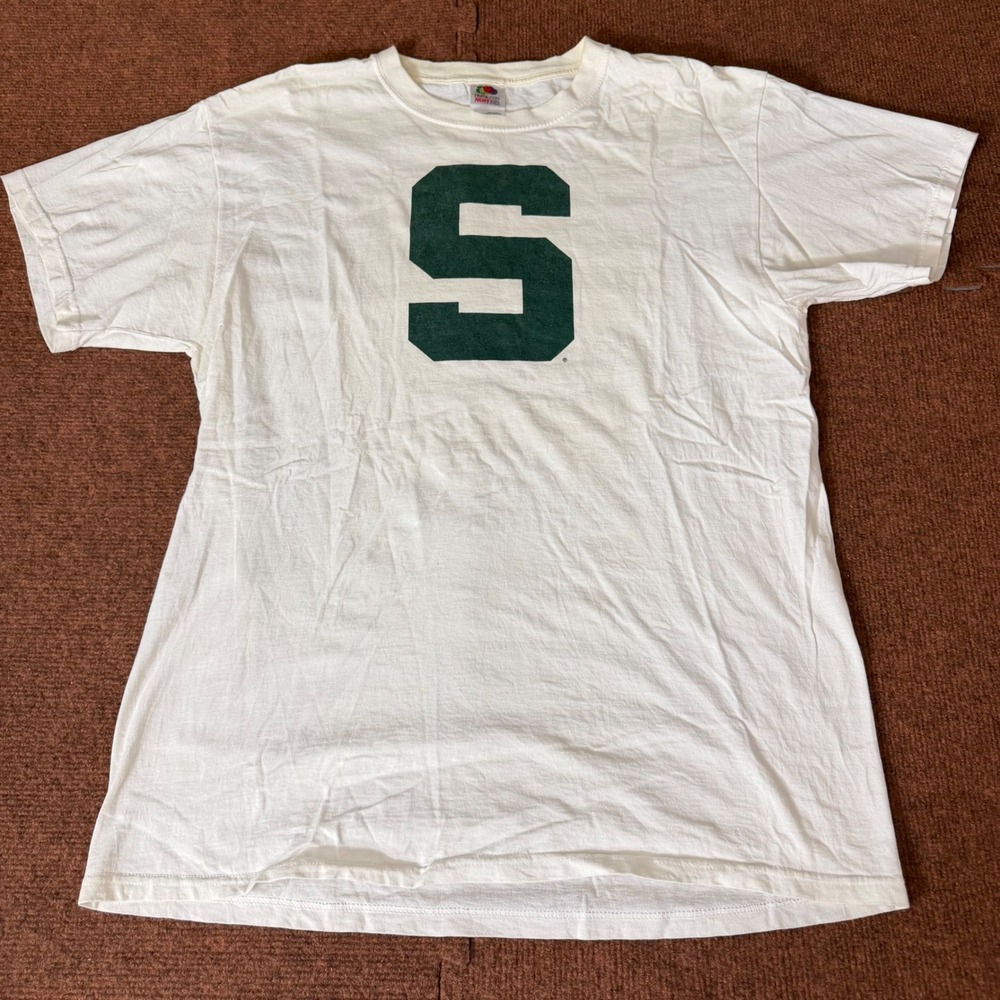 Fruit of the Loom‎ Michigan State Spartans S Logo White T-Shirt Mens Large MSU